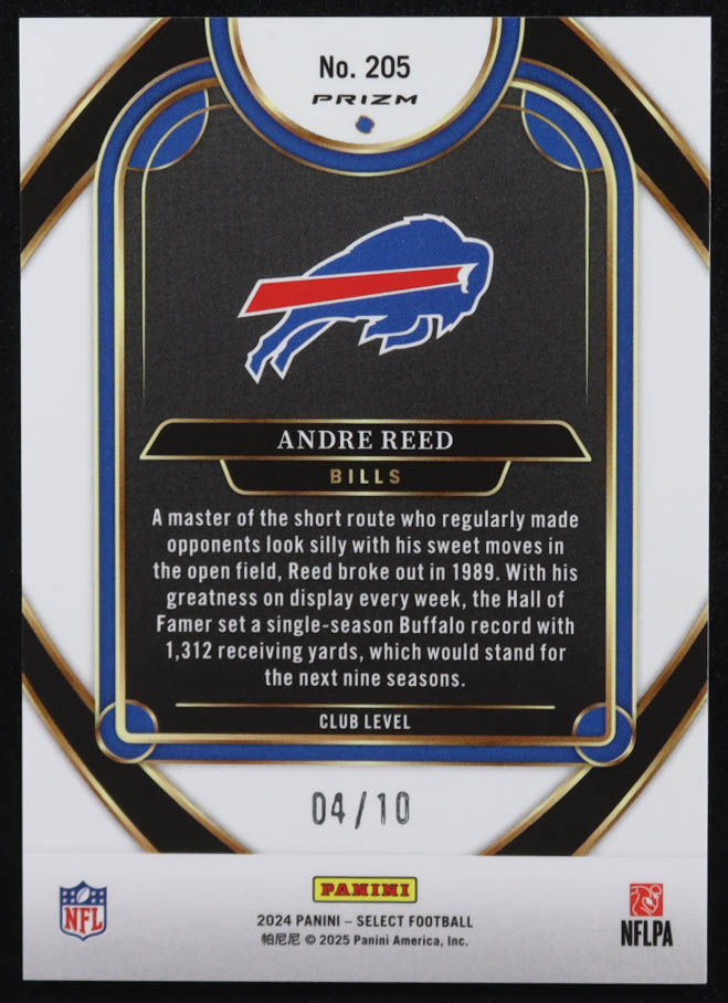Andre Reed 2024 Select Prizm Gold Mojo #205 #04/10 at PristineAuction.com Andre Reed 2024 Select Prizm Gold Mojo #205 #04/10 at PristineAuction.com