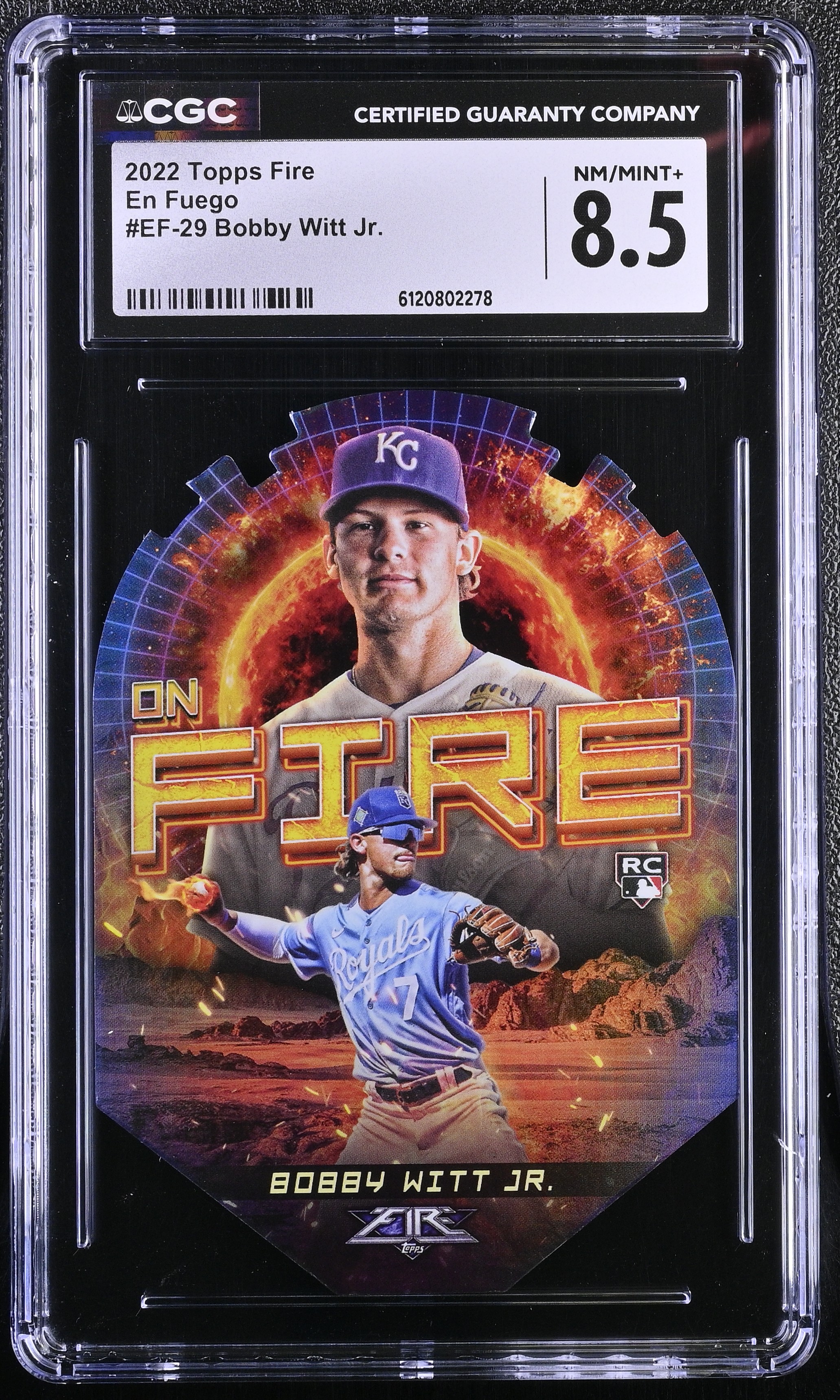 Bobby Witt Jr. 2022 Topps Fire En Fuego #EF-29 RC (CGC 8.5) at PristineAuction.com Bobby Witt Jr. 2022 Topps Fire En Fuego #EF-29 RC (CGC 8.5) at PristineAuction.com