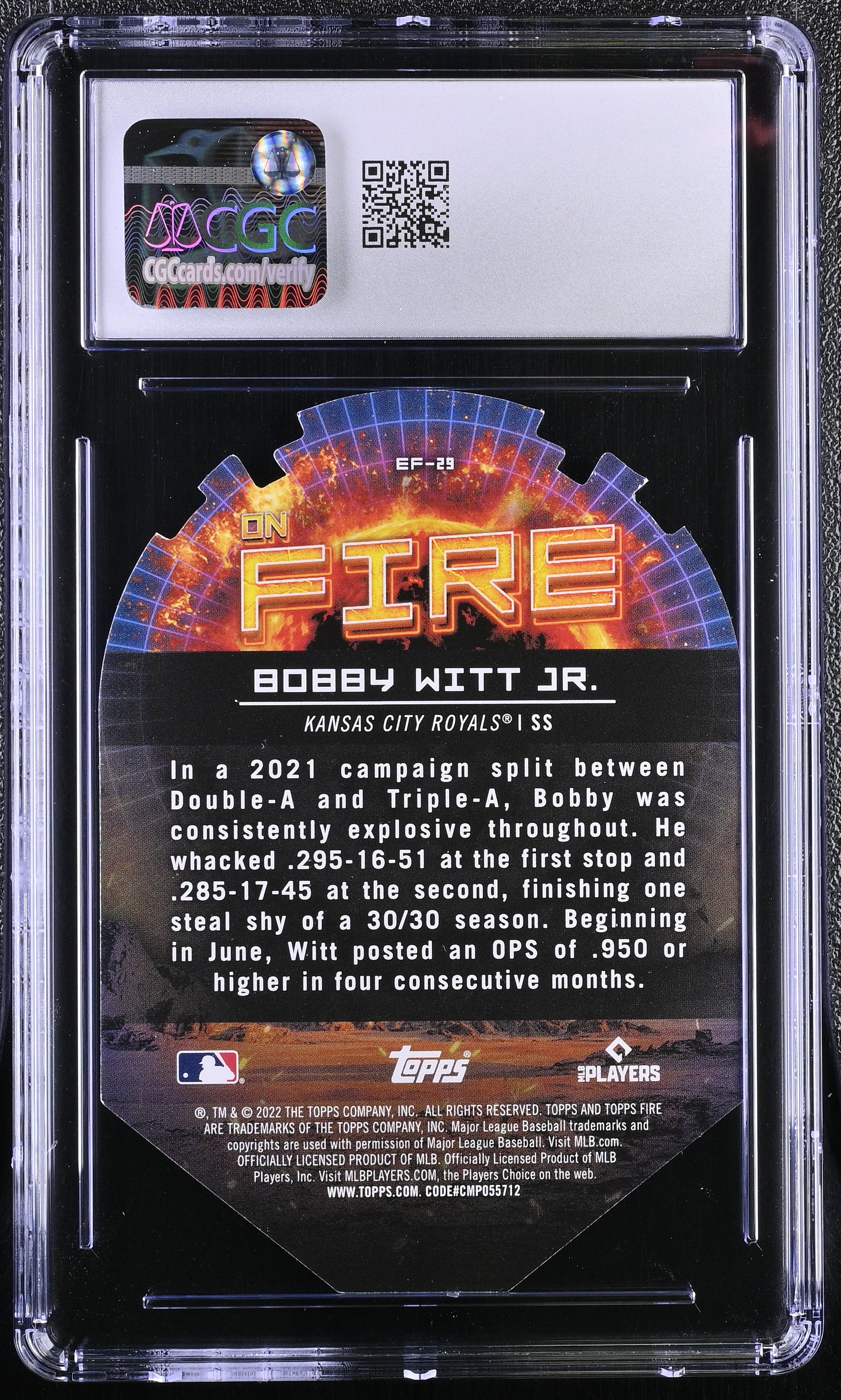 Bobby Witt Jr. 2022 Topps Fire En Fuego #EF-29 RC (CGC 8.5) at PristineAuction.com Bobby Witt Jr. 2022 Topps Fire En Fuego #EF-29 RC (CGC 8.5) at PristineAuction.com