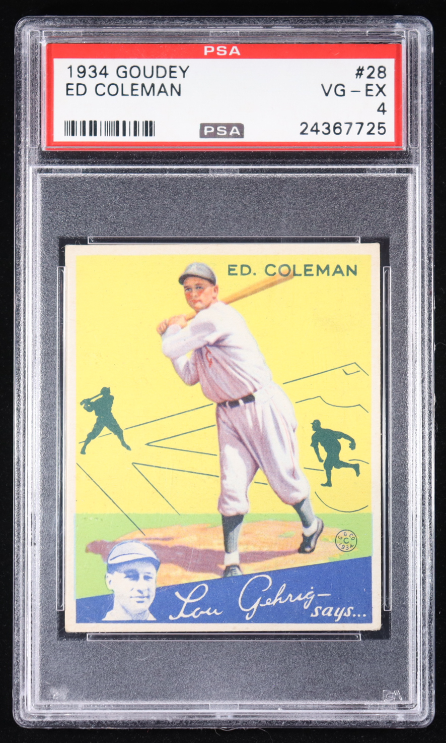 Ed Coleman 1934 Goudey #28 RC (PSA 4) at PristineAuction.com Ed Coleman 1934 Goudey #28 RC (PSA 4) at PristineAuction.com