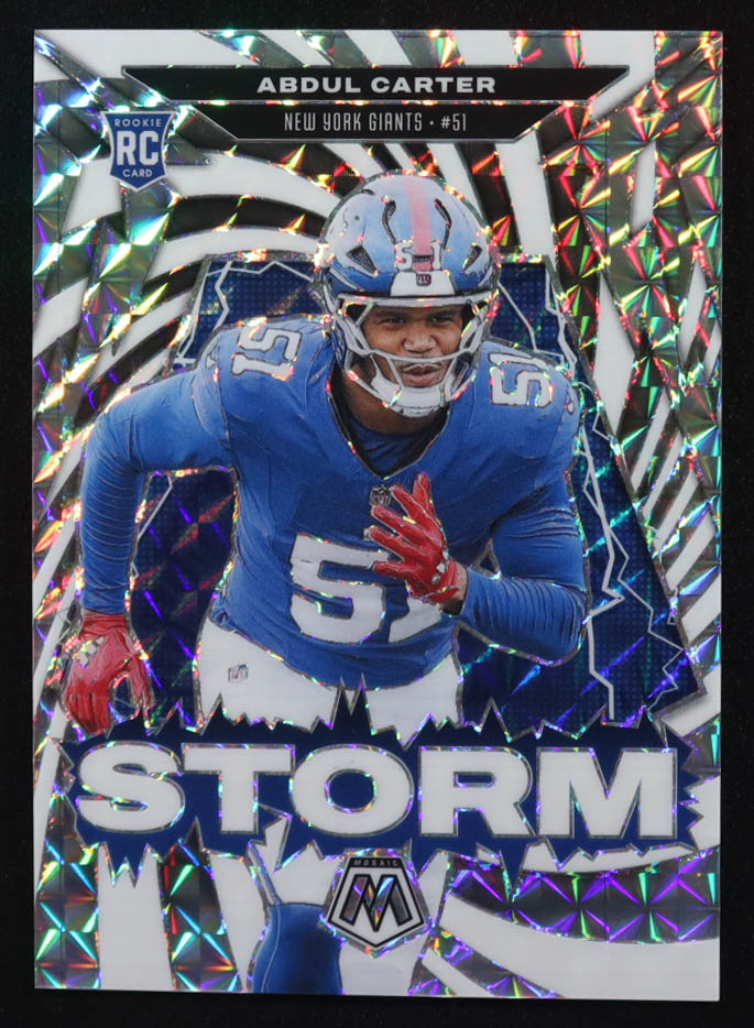 Abdul Carter 2025 Panini Mosaic Storm Mosaic White #8 RC #06/25 at PristineAuction.com Abdul Carter 2025 Panini Mosaic Storm Mosaic White #8 RC #06/25 at PristineAuction.com