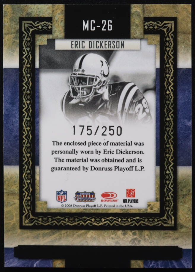 Eric Dickerson 2008 Donruss Sports Legends Museum Collection Materials Player-Worn #26 #175/250 at PristineAuction.com Eric Dickerson 2008 Donruss Sports Legends Museum Collection Materials Player-Worn #26 #175/250 at PristineAuction.com