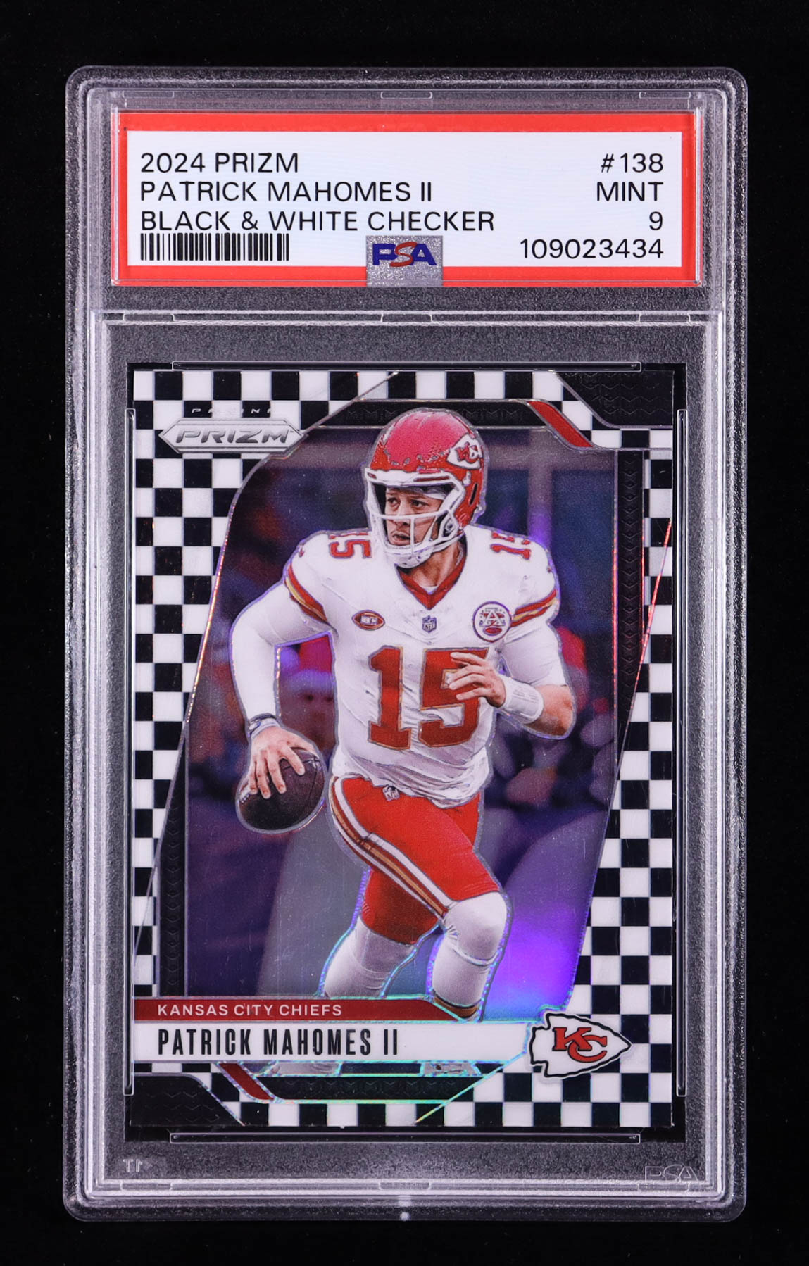 Patrick Mahomes II 2024 Panini Prizm Prizms Black and White Checker #138 (PSA 9) at PristineAuction.com Patrick Mahomes II 2024 Panini Prizm Prizms Black and White Checker #138 (PSA 9) at PristineAuction.com