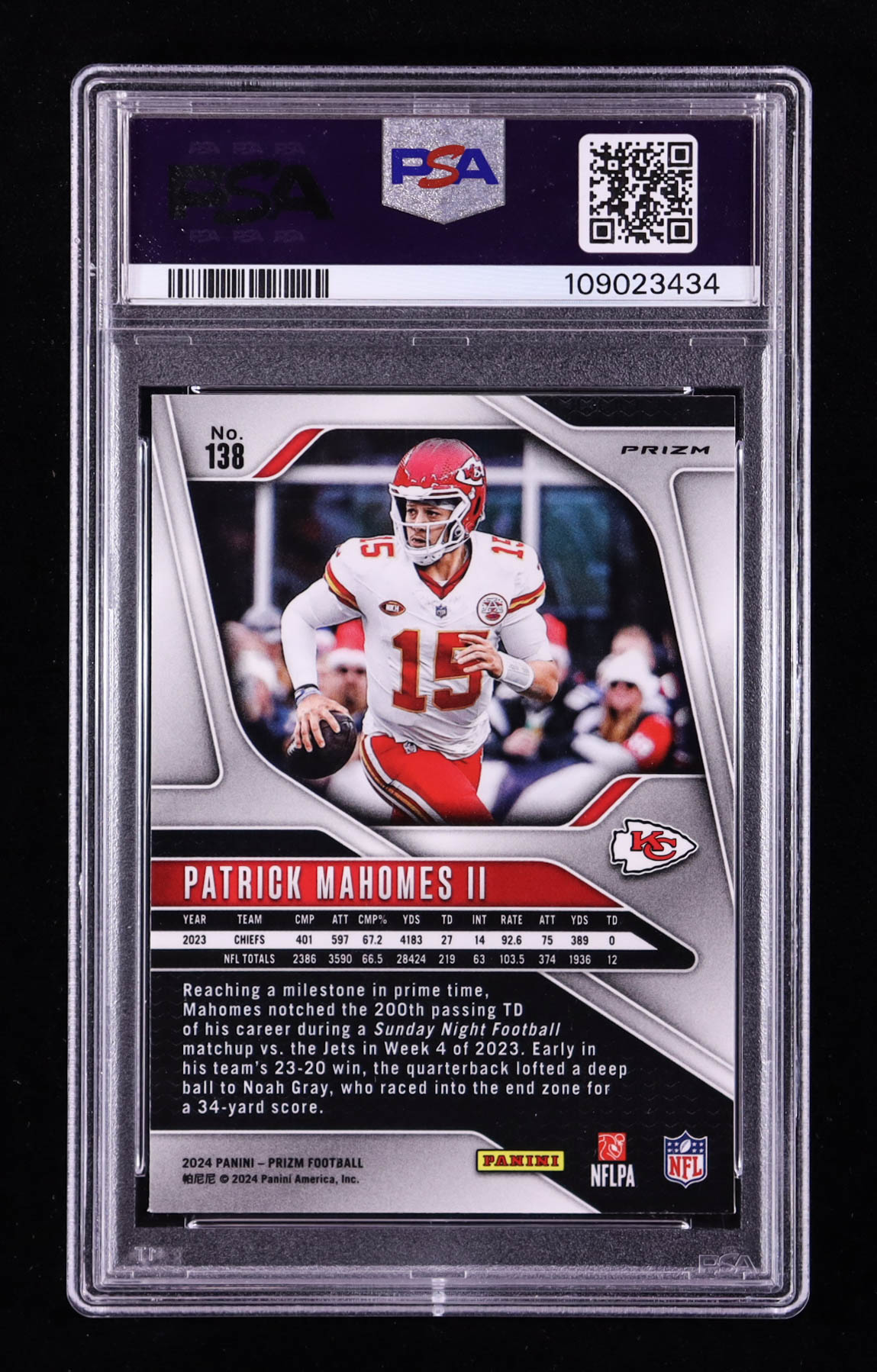 Patrick Mahomes II 2024 Panini Prizm Prizms Black and White Checker #138 (PSA 9) at PristineAuction.com Patrick Mahomes II 2024 Panini Prizm Prizms Black and White Checker #138 (PSA 9) at PristineAuction.com