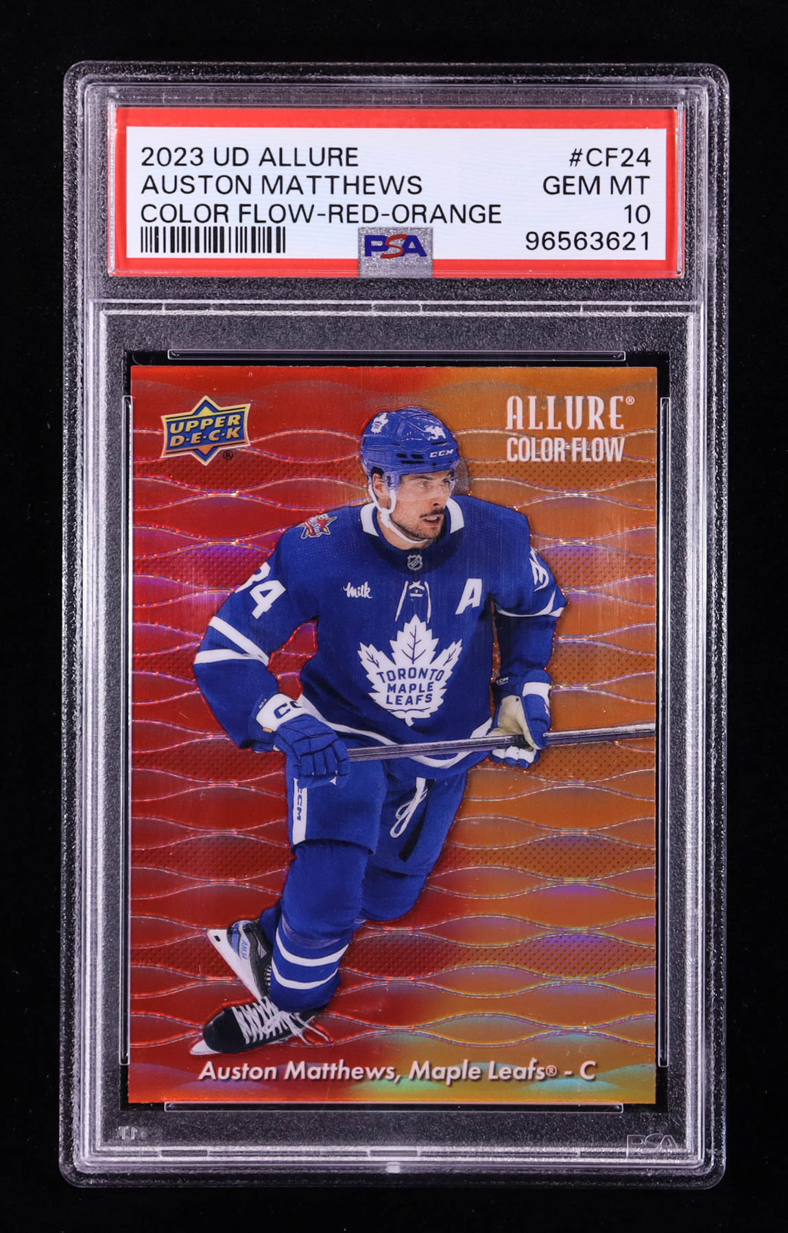 Auston Matthews 2023-24 Upper Deck Allure Color Flow Red Orange #CF24 (PSA 10) at PristineAuction.com Auston Matthews 2023-24 Upper Deck Allure Color Flow Red Orange #CF24 (PSA 10) at PristineAuction.com
