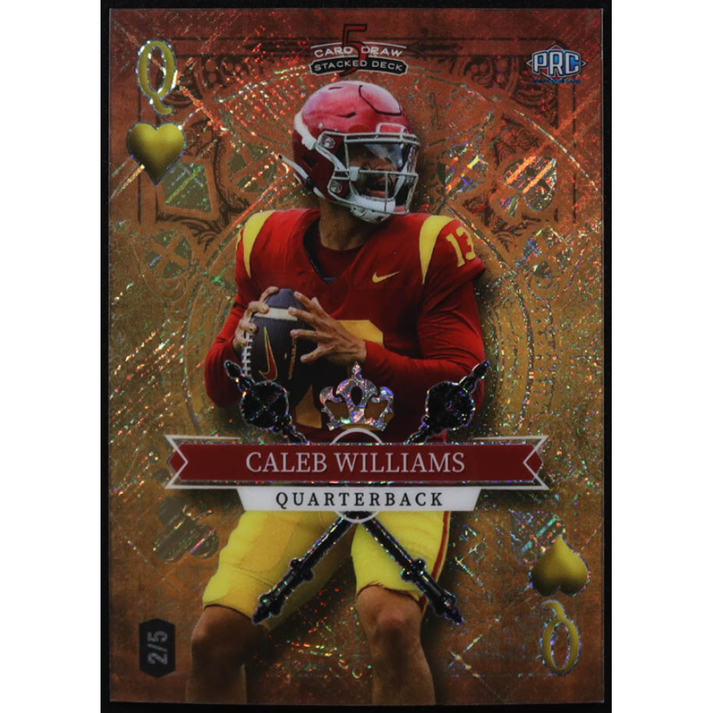 Caleb Williams 2023 Wild Card 5 Card Draw Stacked Deck Queen Of Hearts Gold #SDCW #2/5 at PristineAuction.com