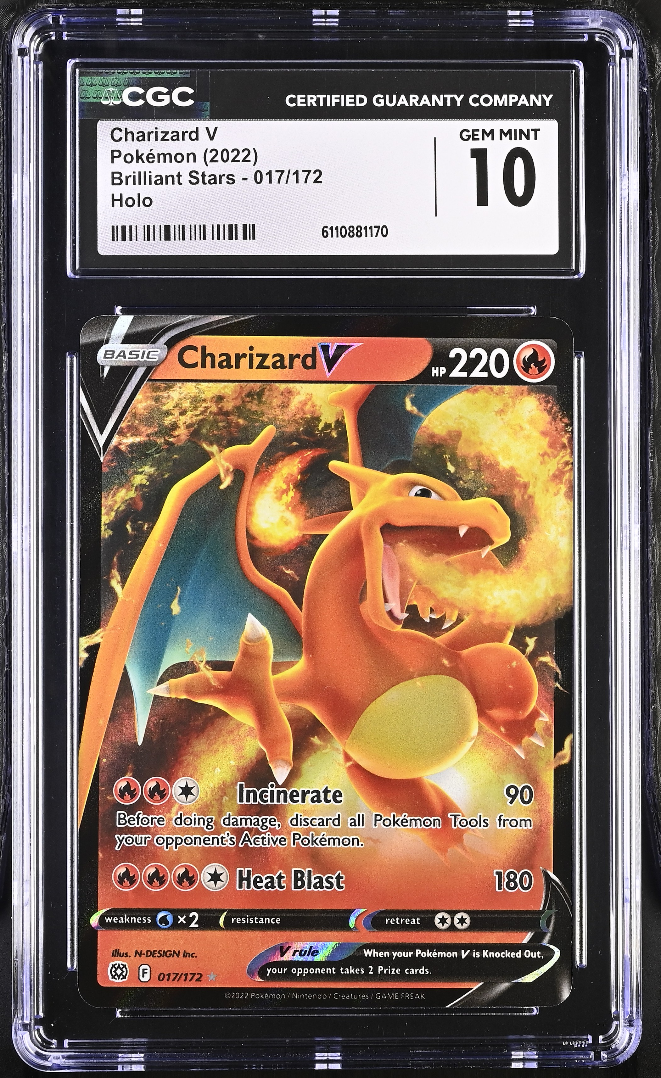 Charizard V 2022 Pokemon TCG Sword & Shield Brilliant Stars Holo #017 (CGC 10) at PristineAuction.com Charizard V 2022 Pokemon TCG Sword & Shield Brilliant Stars Holo #017 (CGC 10) at PristineAuction.com