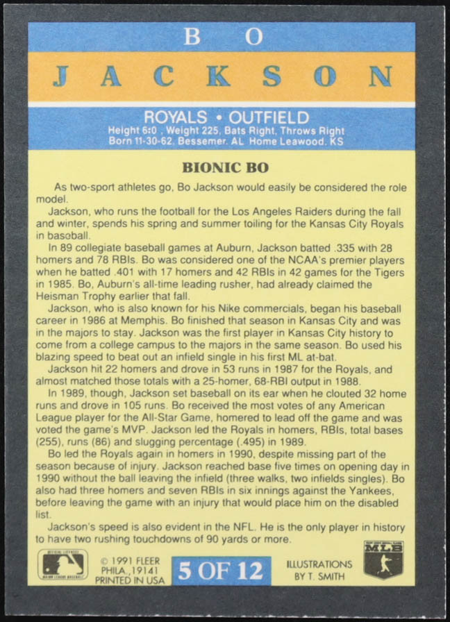 Bo Jackson 1991 Fleer Pro Vision #5 at PristineAuction.com Bo Jackson 1991 Fleer Pro Vision #5 at PristineAuction.com