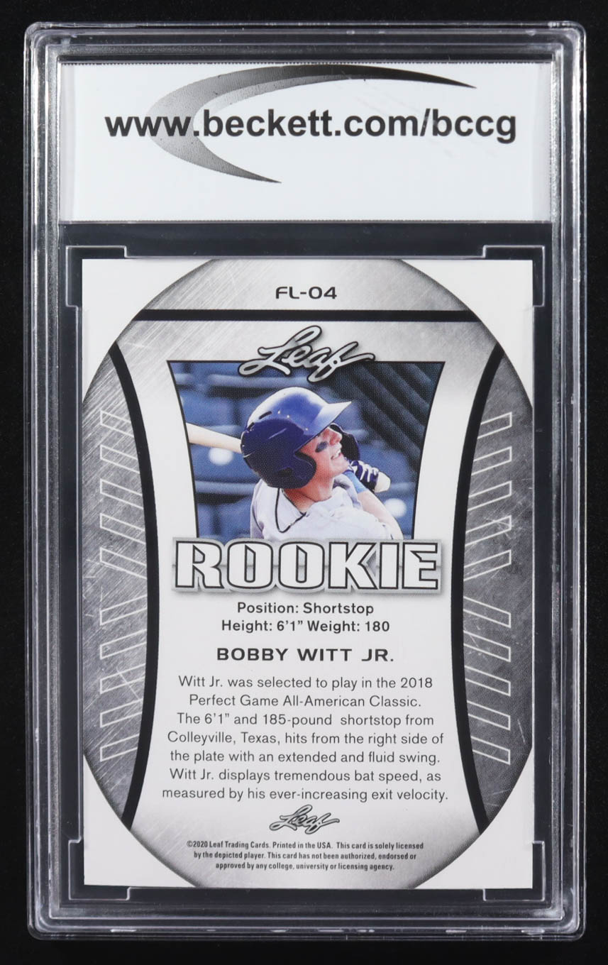 Bobby Witt Jr. 2020 Leaf Special Release Rookie Exclusive Flag #FL04 RC (BCCG 10) at PristineAuction.com Bobby Witt Jr. 2020 Leaf Special Release Rookie Exclusive Flag #FL04 RC (BCCG 10) at PristineAuction.com
