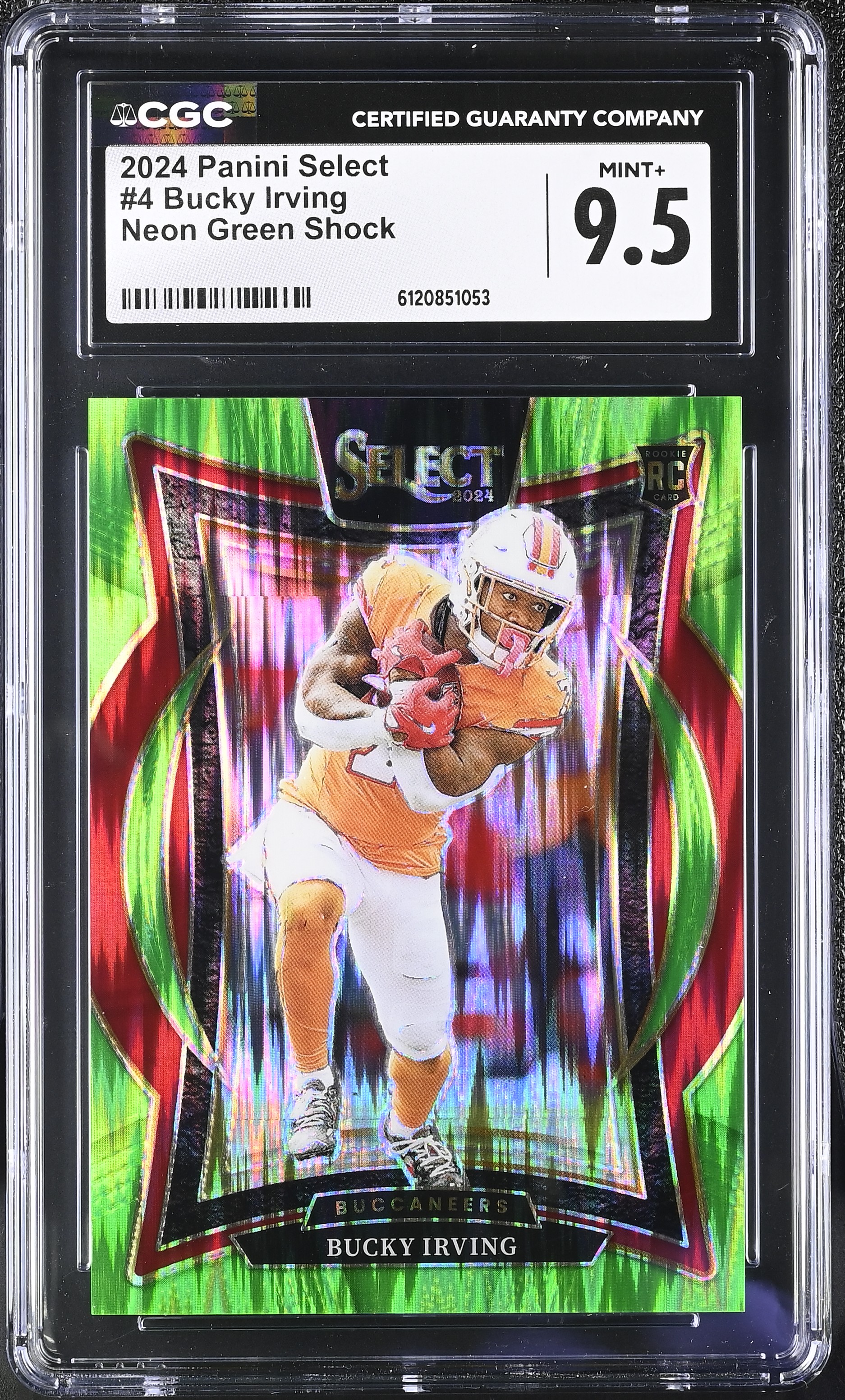Bucky Irving 2024 Panini Select Neon Green Shock #4 #098/599 RC (CGC 9.5) at PristineAuction.com Bucky Irving 2024 Panini Select Neon Green Shock #4 #098/599 RC (CGC 9.5) at PristineAuction.com
