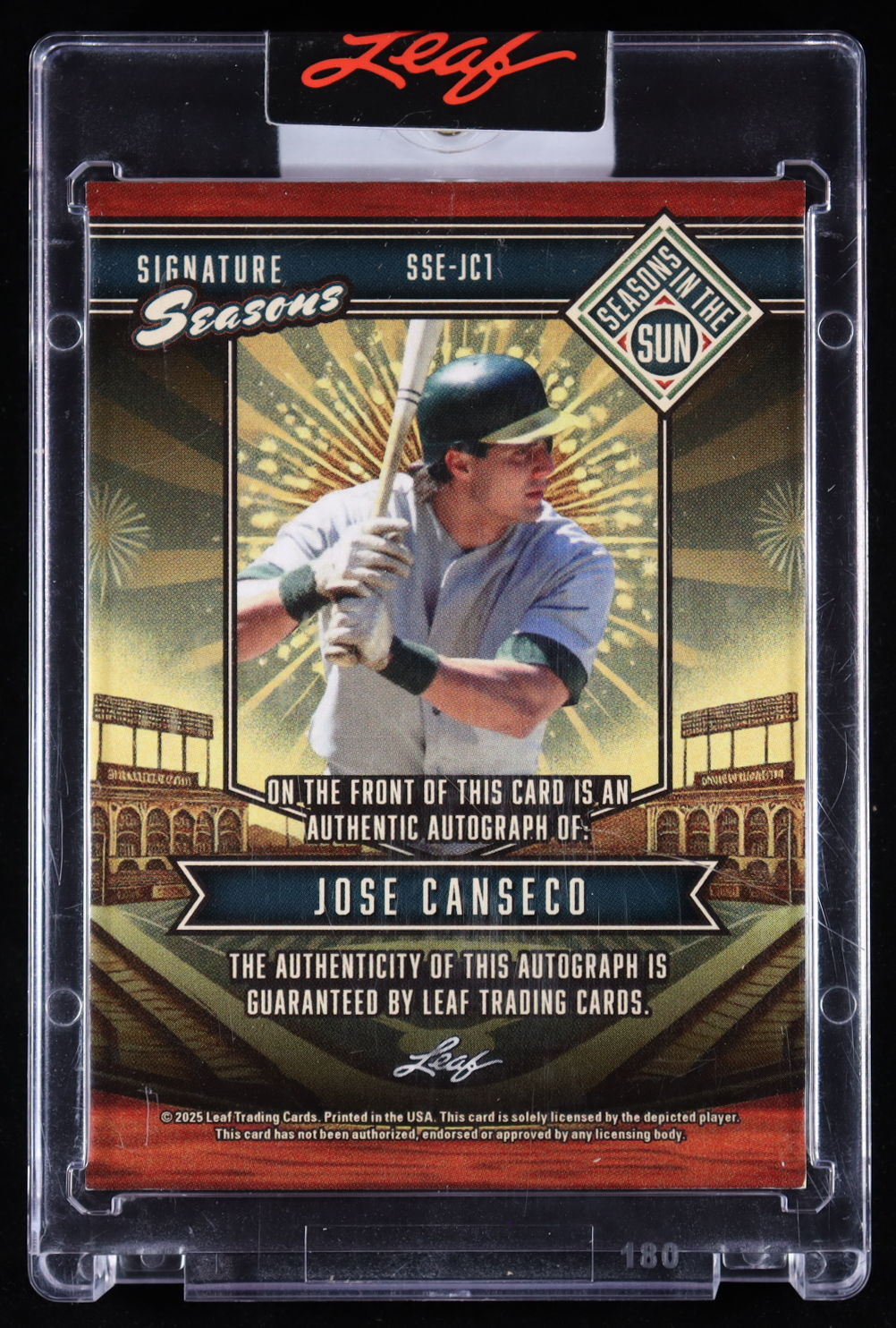 Jose Canseco 2025 Leaf Seasons In The Sun Signature Seasons Autographs Spectrum Red #SSEJC1 #2/3 at PristineAuction.com Jose Canseco 2025 Leaf Seasons In The Sun Signature Seasons Autographs Spectrum Red #SSEJC1 #2/3 at PristineAuction.com