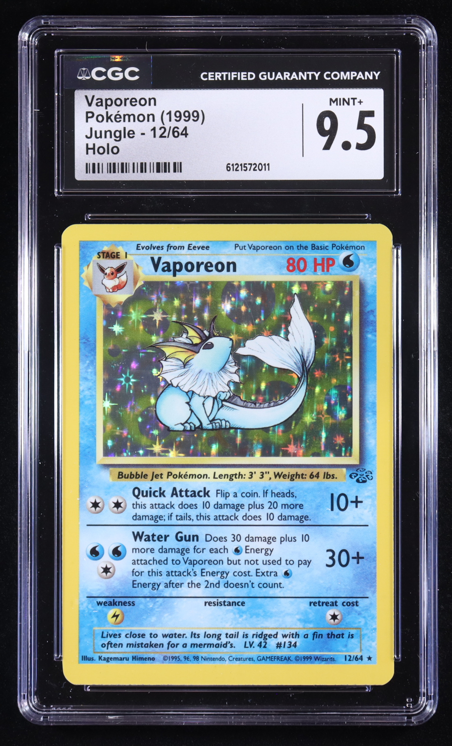 Vaporeon 1999 Pokemon Jungle Unlimited #12 Holo (CGC 9.5) at PristineAuction.com Vaporeon 1999 Pokemon Jungle Unlimited #12 Holo (CGC 9.5) at PristineAuction.com