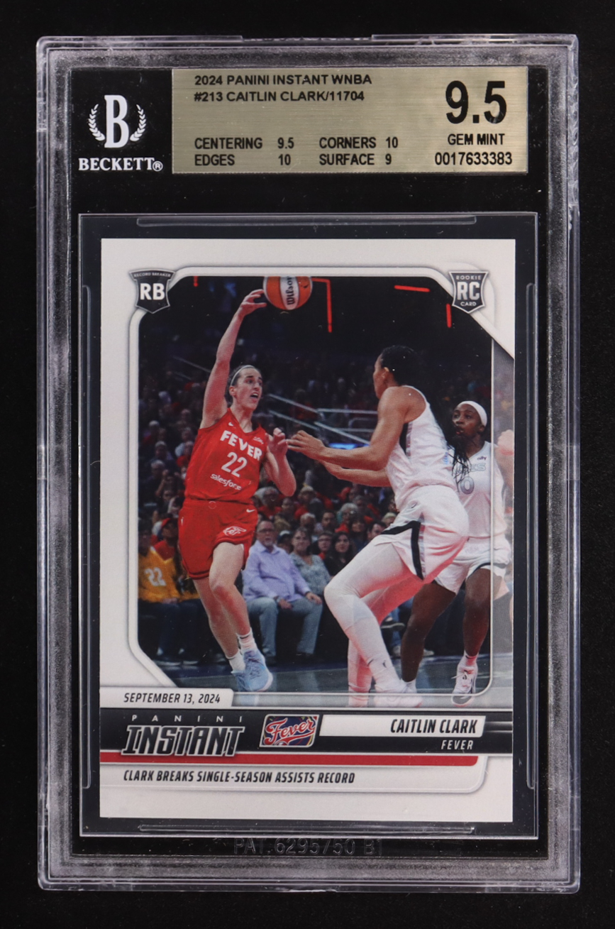 Caitlin Clark 2024-25 Panini Instant WNBA #213 RC #1/11704 (BGS 9.5) at PristineAuction.com Caitlin Clark 2024-25 Panini Instant WNBA #213 RC #1/11704 (BGS 9.5) at PristineAuction.com