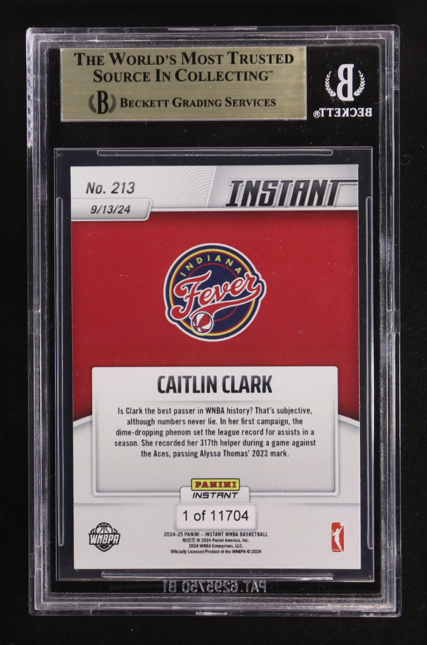 Caitlin Clark 2024-25 Panini Instant WNBA #213 RC #1/11704 (BGS 9.5) at PristineAuction.com Caitlin Clark 2024-25 Panini Instant WNBA #213 RC #1/11704 (BGS 9.5) at PristineAuction.com