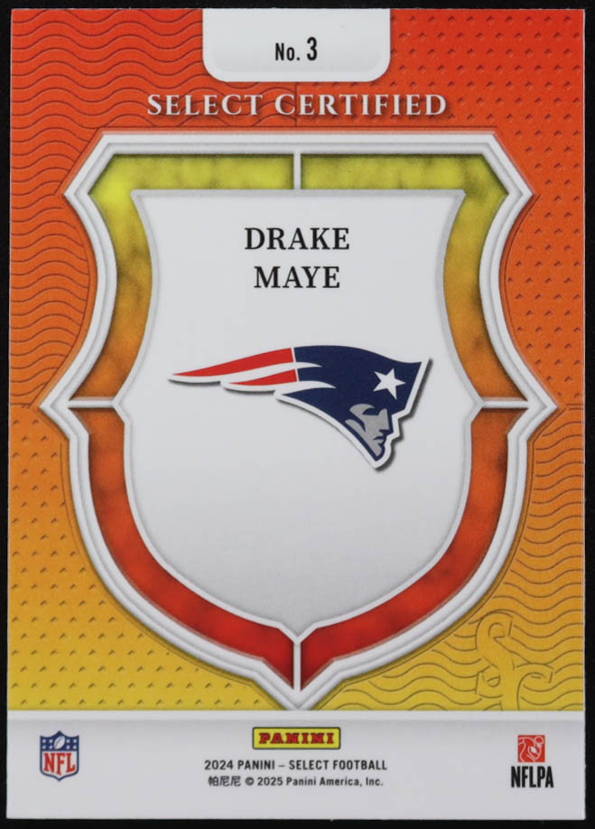 Drake Maye 2024 Select Select Certified Rookies #3 RC at PristineAuction.com Drake Maye 2024 Select Select Certified Rookies #3 RC at PristineAuction.com