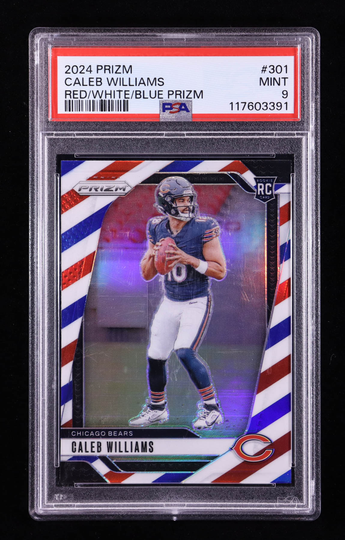 Caleb Williams 2024 Panini Prizm Prizms Red White and Blue #301 RC (PSA 9) at PristineAuction.com Caleb Williams 2024 Panini Prizm Prizms Red White and Blue #301 RC (PSA 9) at PristineAuction.com