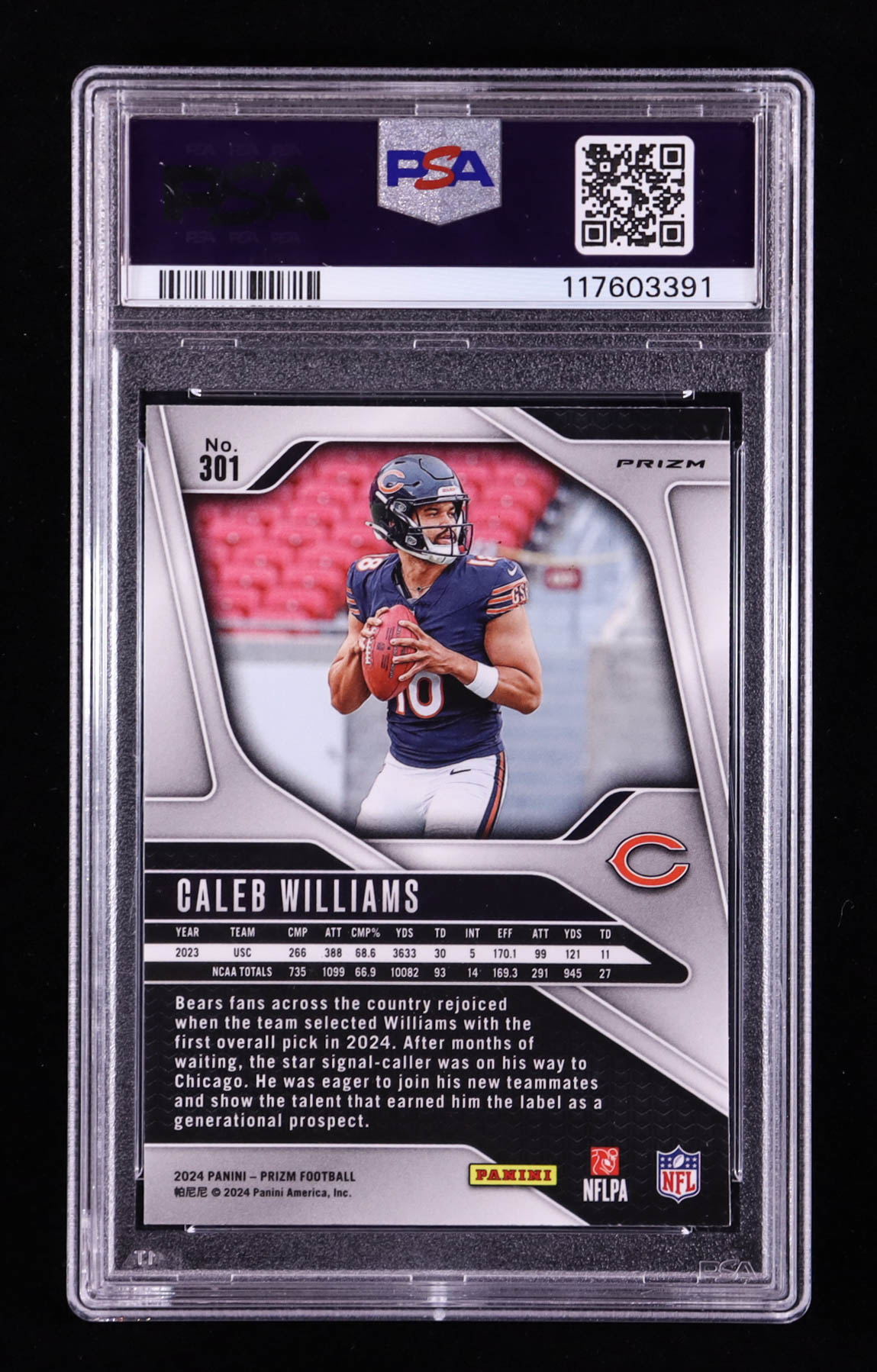 Caleb Williams 2024 Panini Prizm Prizms Red White and Blue #301 RC (PSA 9) at PristineAuction.com Caleb Williams 2024 Panini Prizm Prizms Red White and Blue #301 RC (PSA 9) at PristineAuction.com