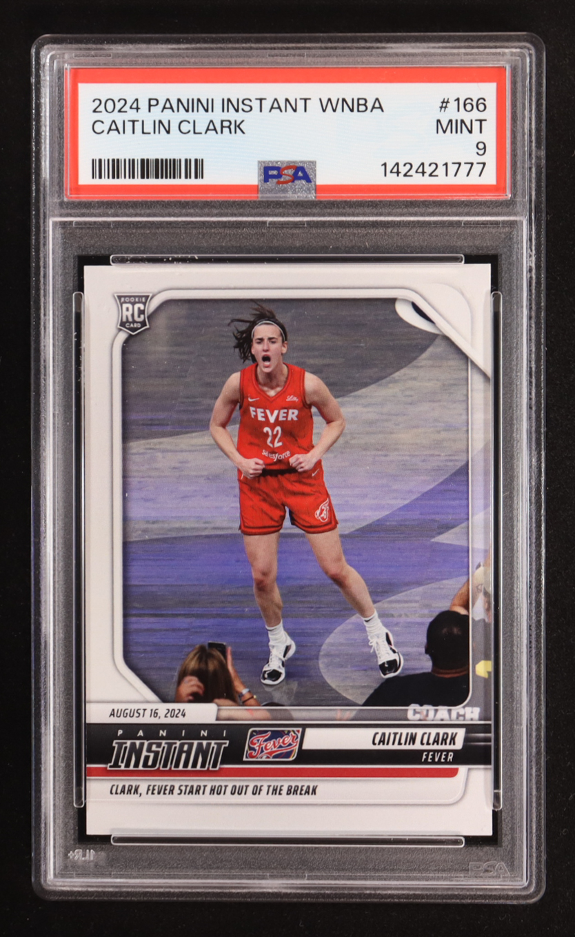 Caitlin Clark 2024 Panini Instant WNBA #166 RC (PSA 9) at PristineAuction.com Caitlin Clark 2024 Panini Instant WNBA #166 RC (PSA 9) at PristineAuction.com