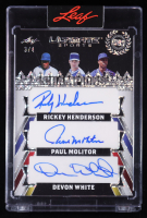 Rickey Henderson / Paul Molitor / Devon White 2024 Leaf Ultimate Sports Champions Autographs Silver Sparkles #UC4 #3/4 at PristineAuction.com