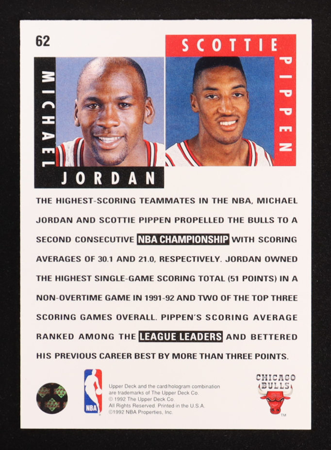Michael Jordan / Scottie Pippen 1992-93 Upper Deck #62 ST at PristineAuction.com Michael Jordan / Scottie Pippen 1992-93 Upper Deck #62 ST at PristineAuction.com