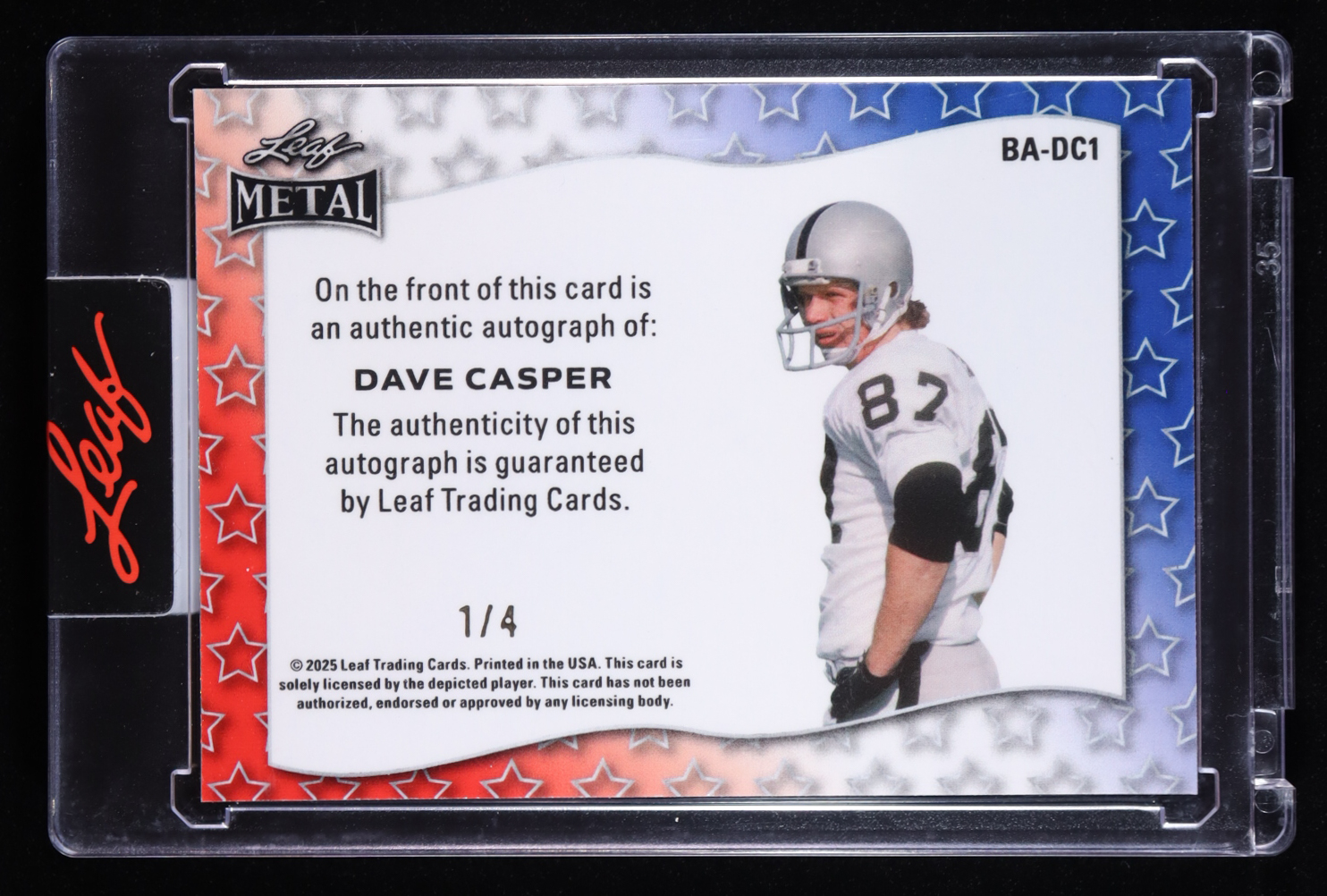 Dave Casper 2025 Leaf Independence Day Autographs Ice Cream Silver Shimmer #BADC1 #1/4 at PristineAuction.com Dave Casper 2025 Leaf Independence Day Autographs Ice Cream Silver Shimmer #BADC1 #1/4 at PristineAuction.com