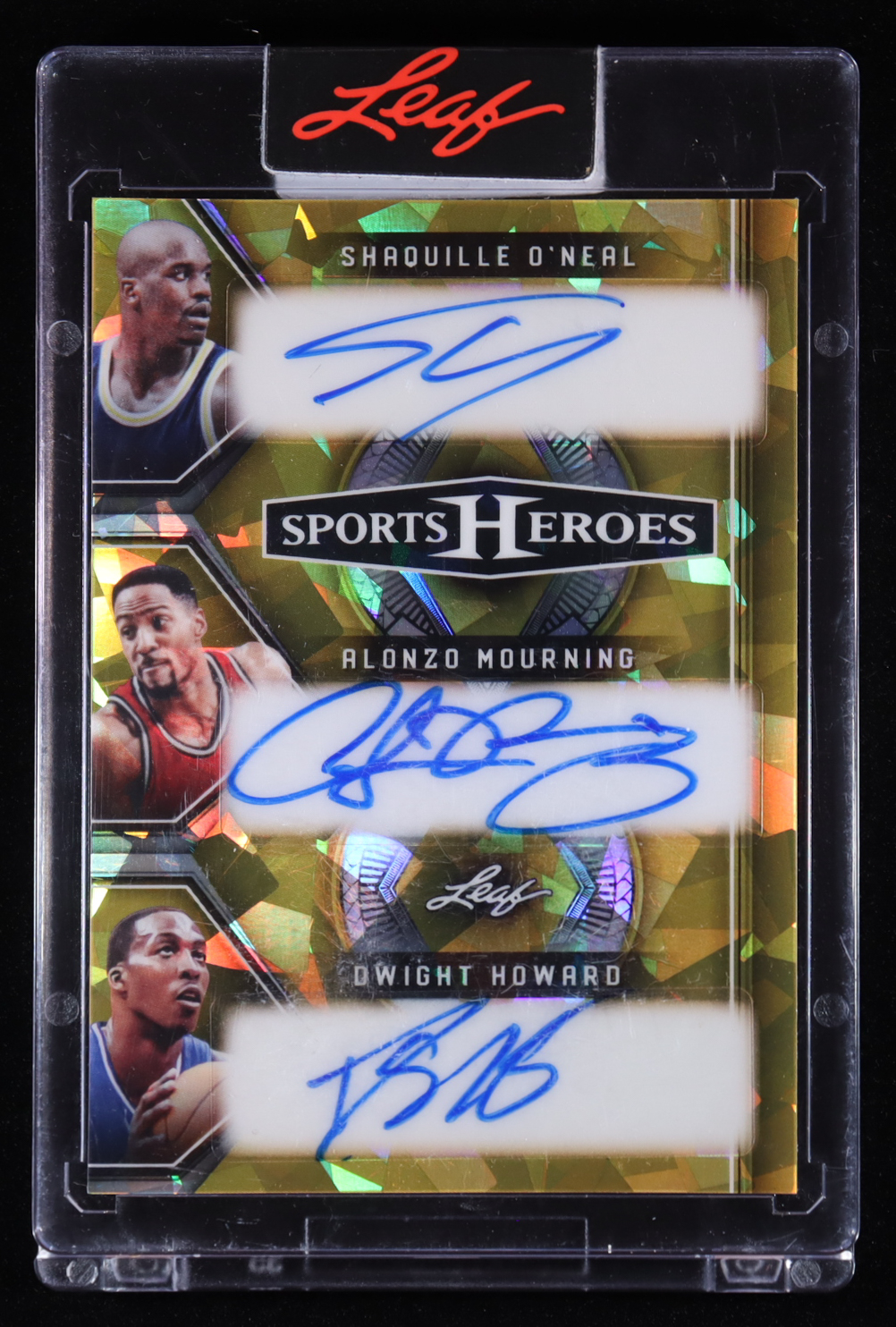 Shaquille O'Neal / Alonzo Mourning / Dwight Howard 2025 Leaf Sports Heroes Triple Autographs Crystal Gold #H312 #1/1 at PristineAuction.com Shaquille O'Neal / Alonzo Mourning / Dwight Howard 2025 Leaf Sports Heroes Triple Autographs Crystal Gold #H312 #1/1 at PristineAuction.com