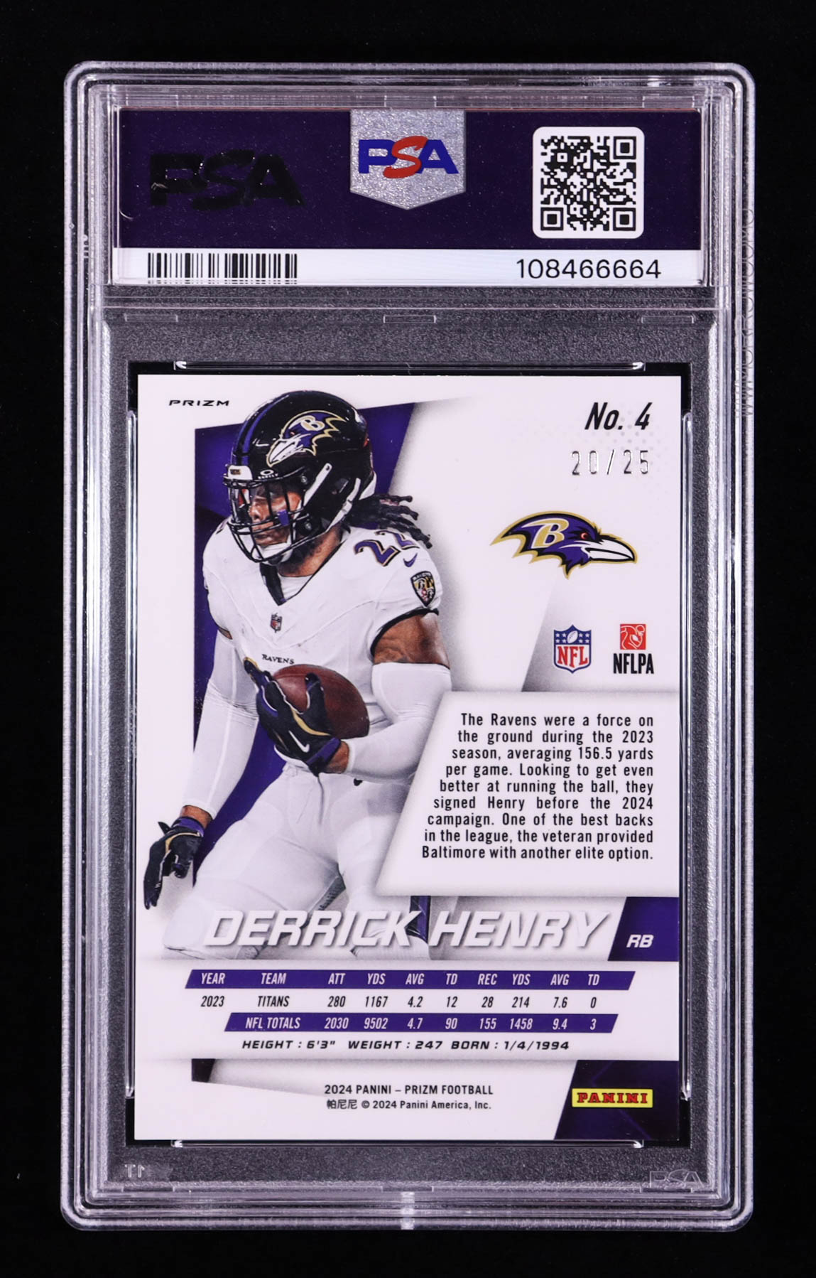 Derrick Henry 2024 Panini Prizm Prizm Flashback Prizms Mojo #4 #20/25 (PSA 10) at PristineAuction.com Derrick Henry 2024 Panini Prizm Prizm Flashback Prizms Mojo #4 #20/25 (PSA 10) at PristineAuction.com