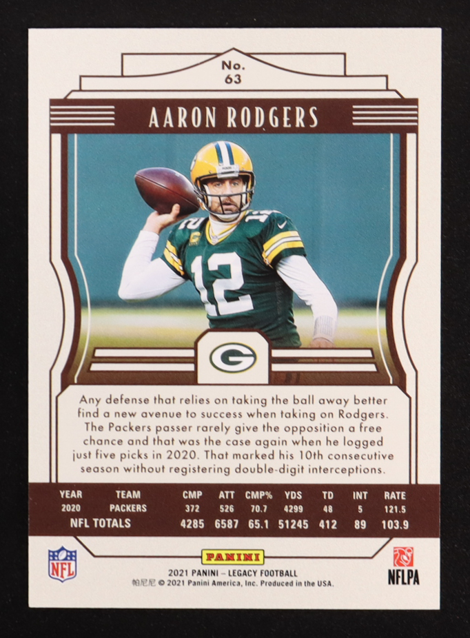 Aaron Rodgers 2021 Panini Legacy Red #63 #148/299 at PristineAuction.com Aaron Rodgers 2021 Panini Legacy Red #63 #148/299 at PristineAuction.com