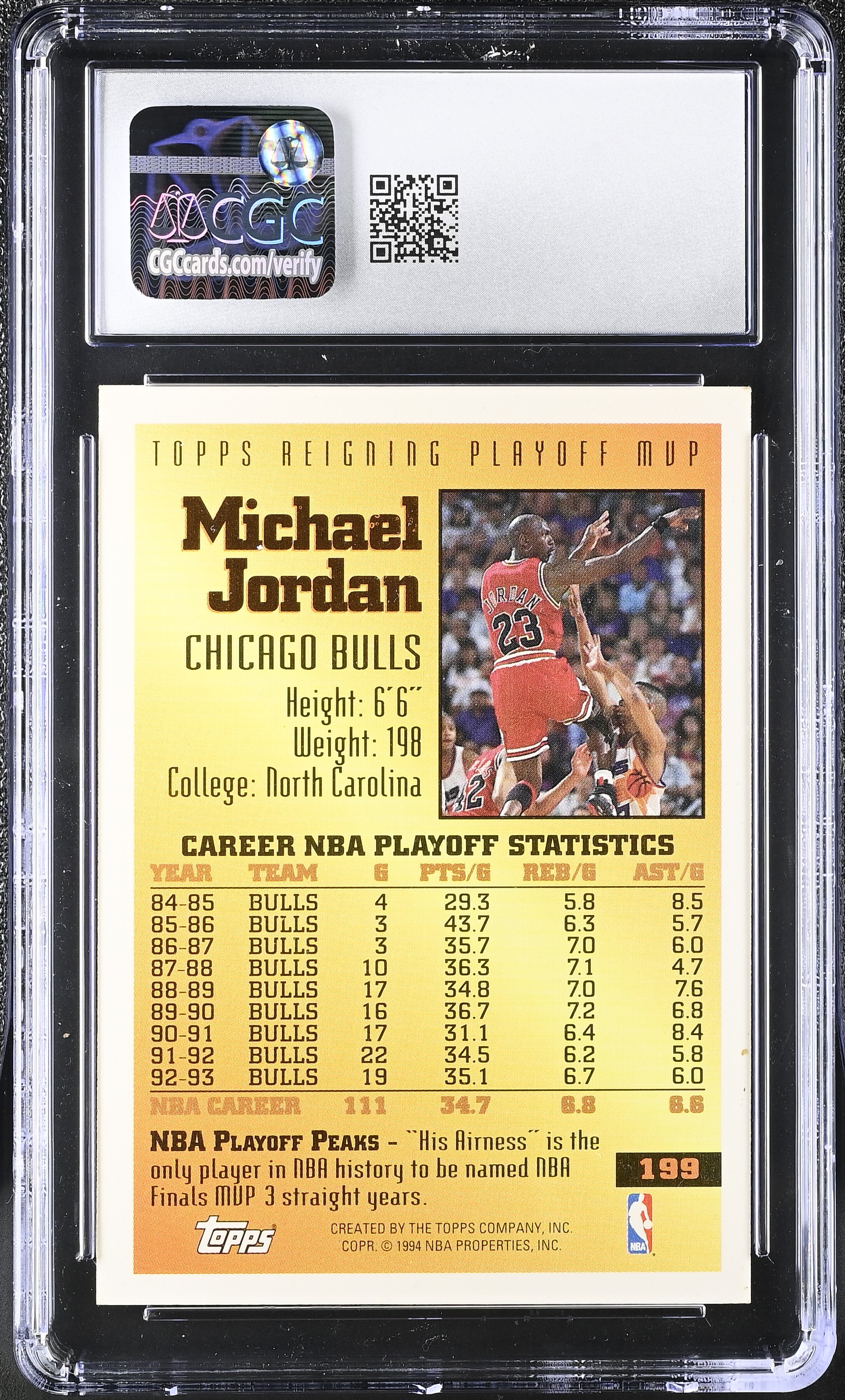 Michael Jordan 1993-94 Topps Gold #199 (CGC 10) at PristineAuction.com Michael Jordan 1993-94 Topps Gold #199 (CGC 10) at PristineAuction.com