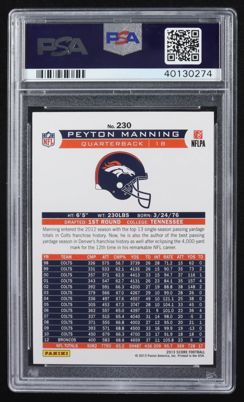 Peyton Manning 2013 Panini Score Showcase Airmail #230 #16/99 (PSA 9) at PristineAuction.com Peyton Manning 2013 Panini Score Showcase Airmail #230 #16/99 (PSA 9) at PristineAuction.com