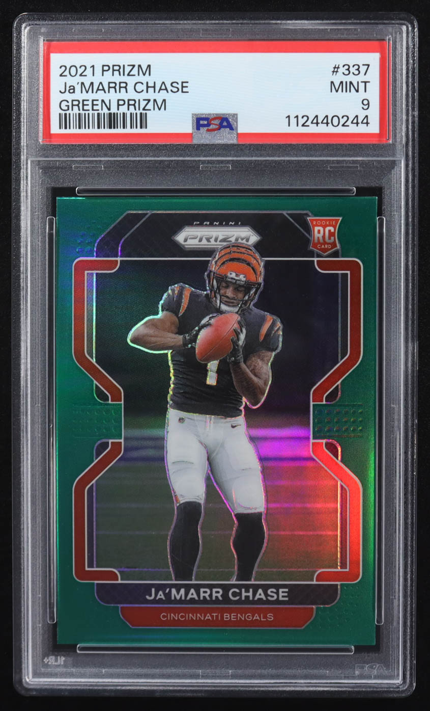 Ja'Marr Chase 2021 Panini Prizm Green #337 RC (PSA 9) at PristineAuction.com Ja'Marr Chase 2021 Panini Prizm Green #337 RC (PSA 9) at PristineAuction.com