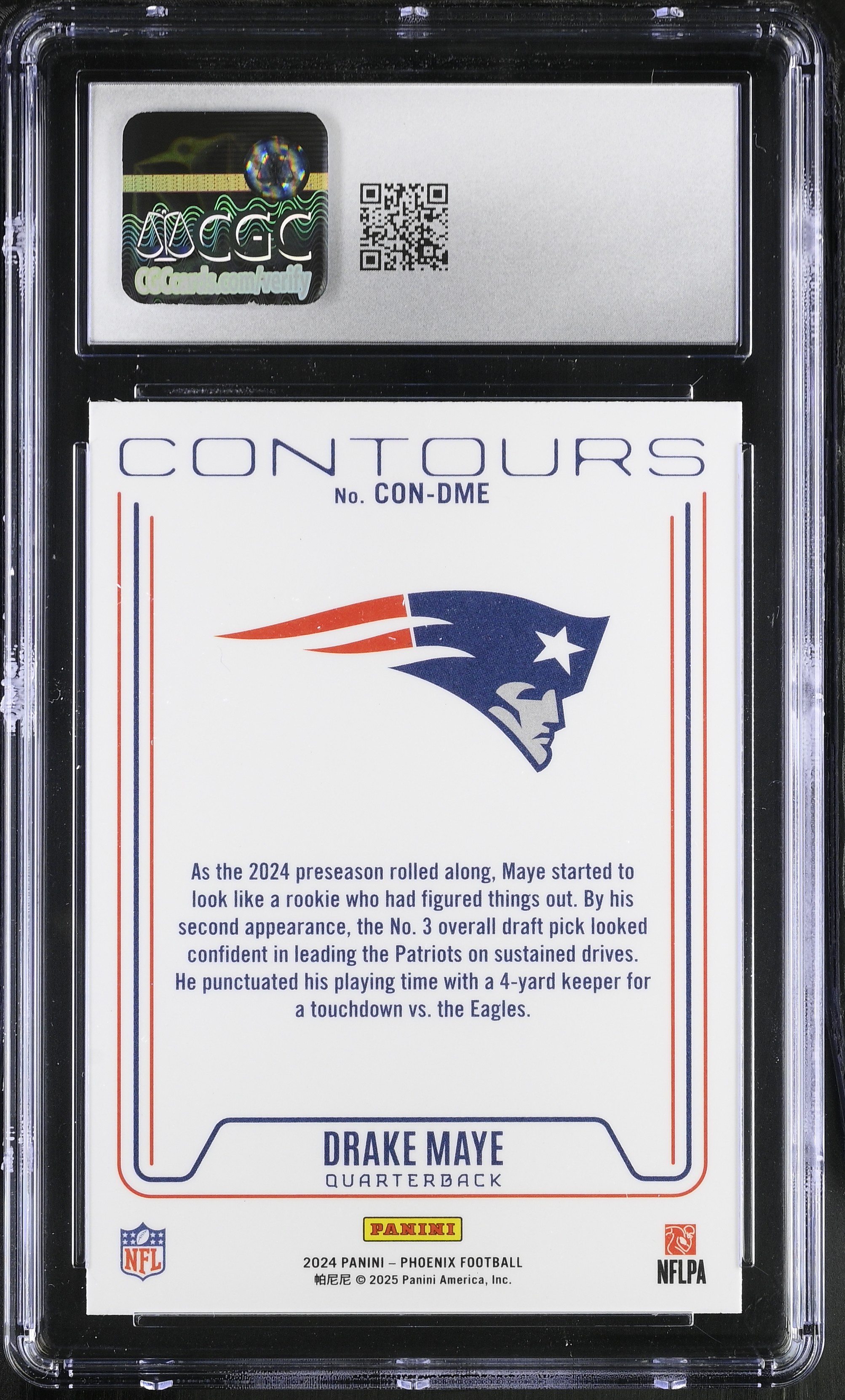 Drake Maye 2024 Panini Phoenix Contours #CONDME RC (CGC 8) at PristineAuction.com Drake Maye 2024 Panini Phoenix Contours #CONDME RC (CGC 8) at PristineAuction.com