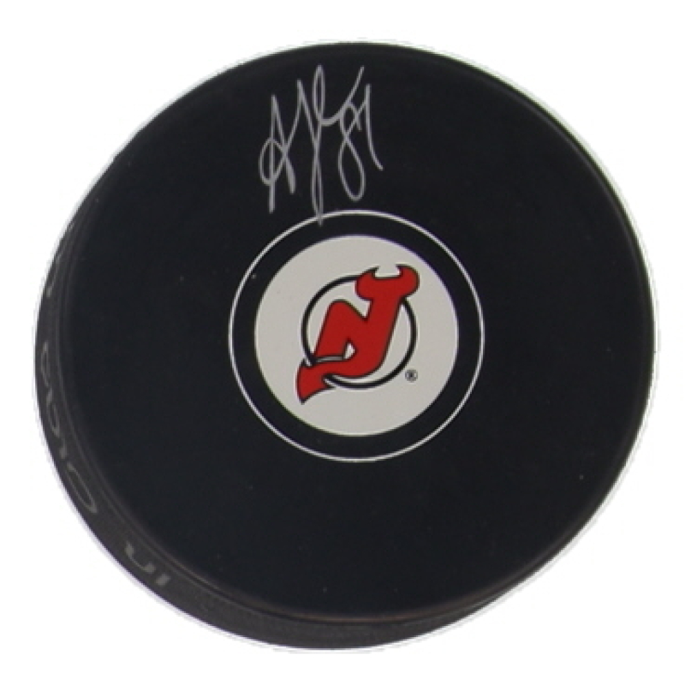 Arseni Gritsyuk Signed Devils Logo Hockey Puck (JSA) at PristineAuction.com
