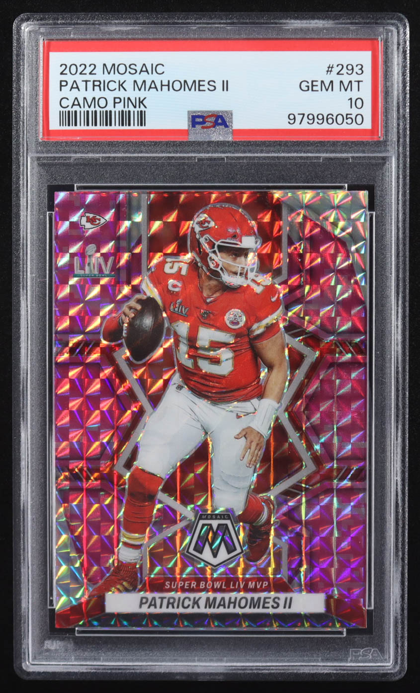 Patrick Mahomes II 2022 Panini Mosaic Camo Pink #293 (PSA 10) at PristineAuction.com Patrick Mahomes II 2022 Panini Mosaic Camo Pink #293 (PSA 10) at PristineAuction.com