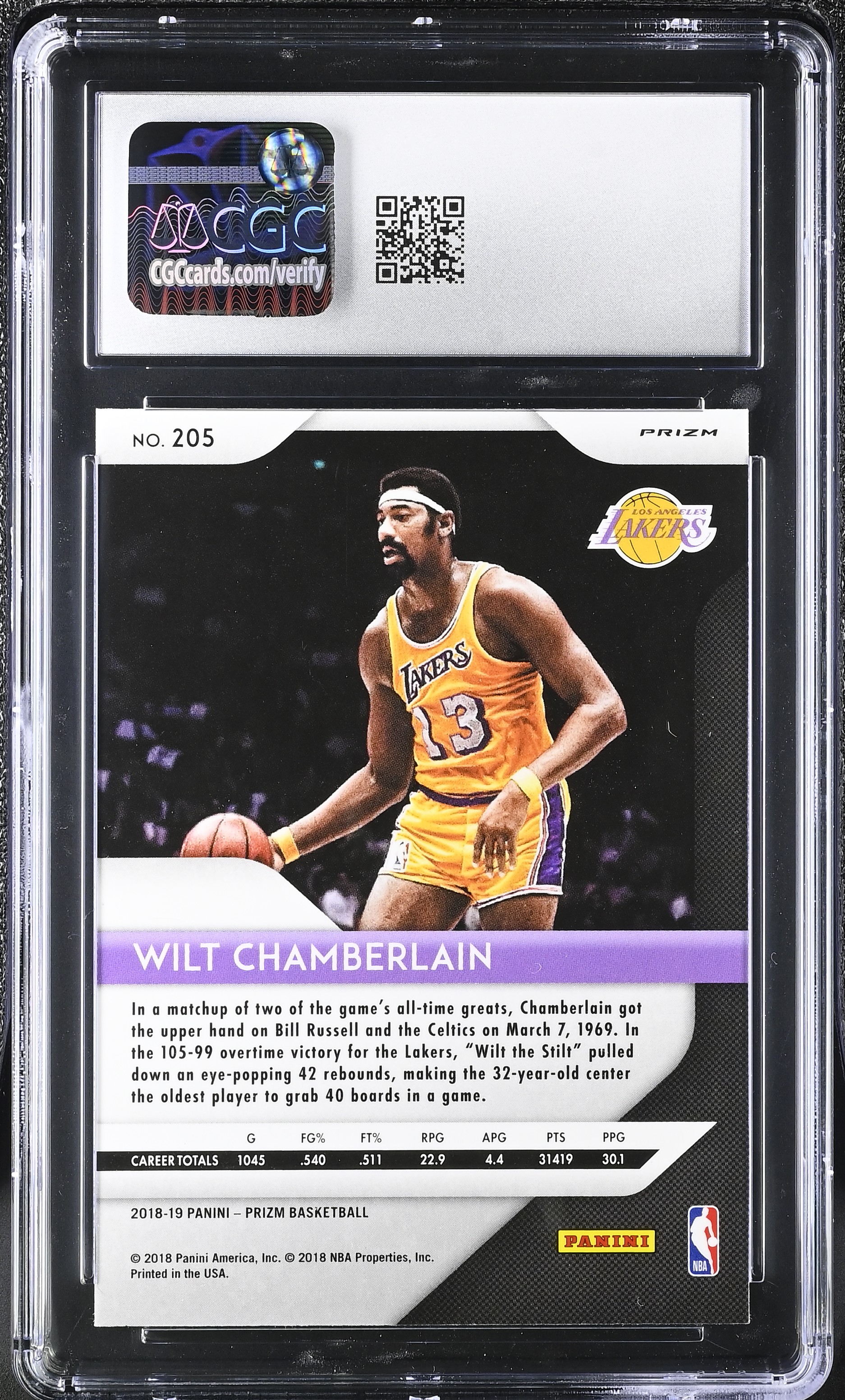 Wilt Chamberlain 2018-19 Panini Prizm Green #205 (CGC 10) at PristineAuction.com Wilt Chamberlain 2018-19 Panini Prizm Green #205 (CGC 10) at PristineAuction.com