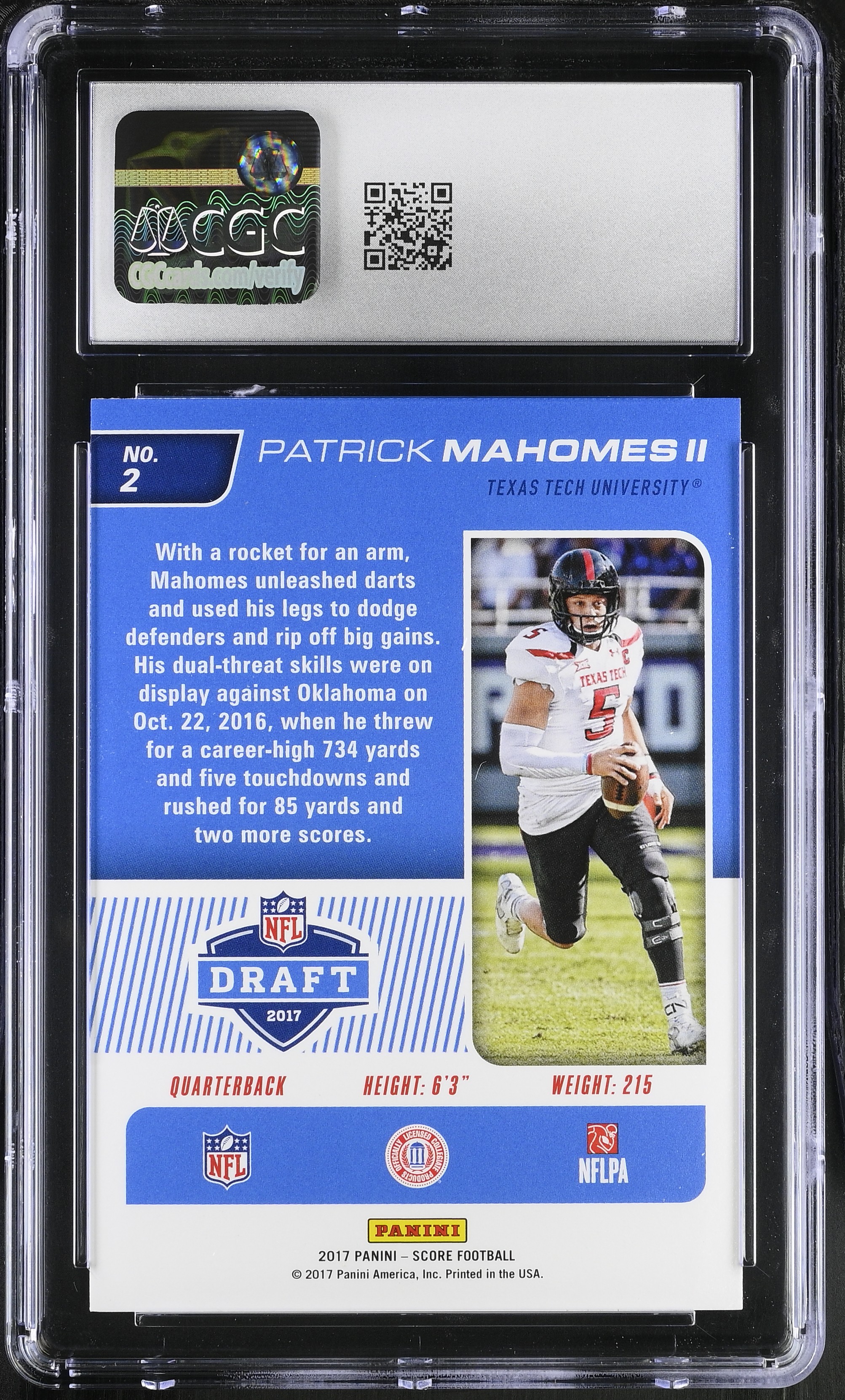 Patrick Mahomes II 2017 Score NFL Draft #2 RC (CGC 10) at PristineAuction.com Patrick Mahomes II 2017 Score NFL Draft #2 RC (CGC 10) at PristineAuction.com
