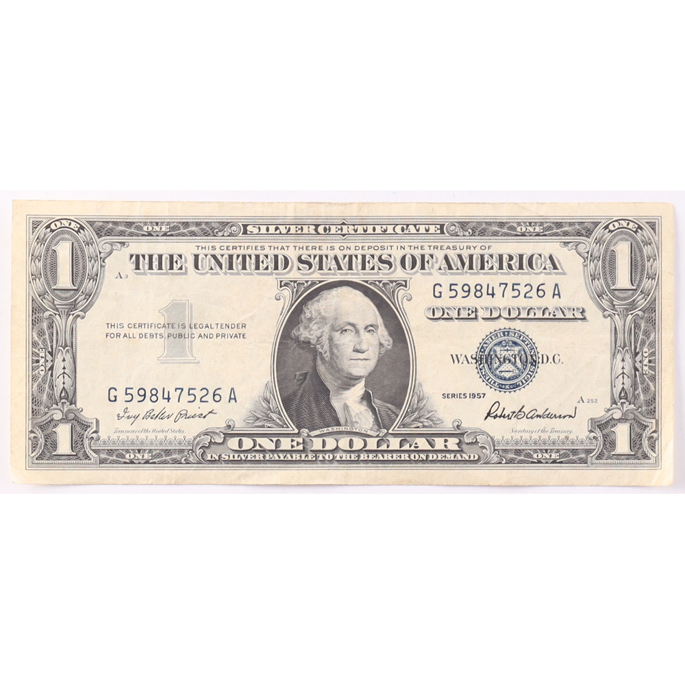 1957 $1 United States Treasury Blue Seal Silver Certificate Paper Bank Note at PristineAuction.com