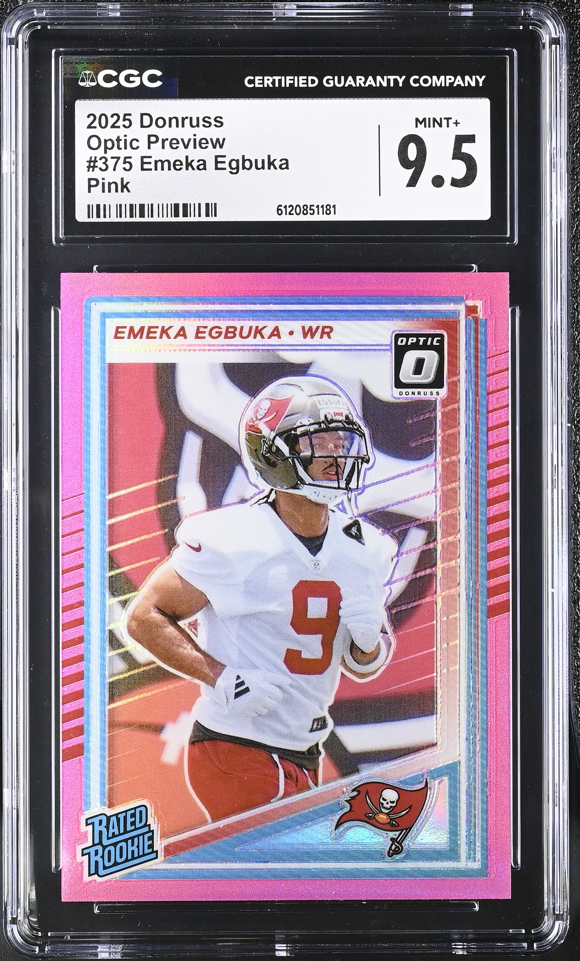 Emeka Egbuka 2025 Donruss Optic Preview Pink #375 RC (CGC 9.5) at PristineAuction.com Emeka Egbuka 2025 Donruss Optic Preview Pink #375 RC (CGC 9.5) at PristineAuction.com