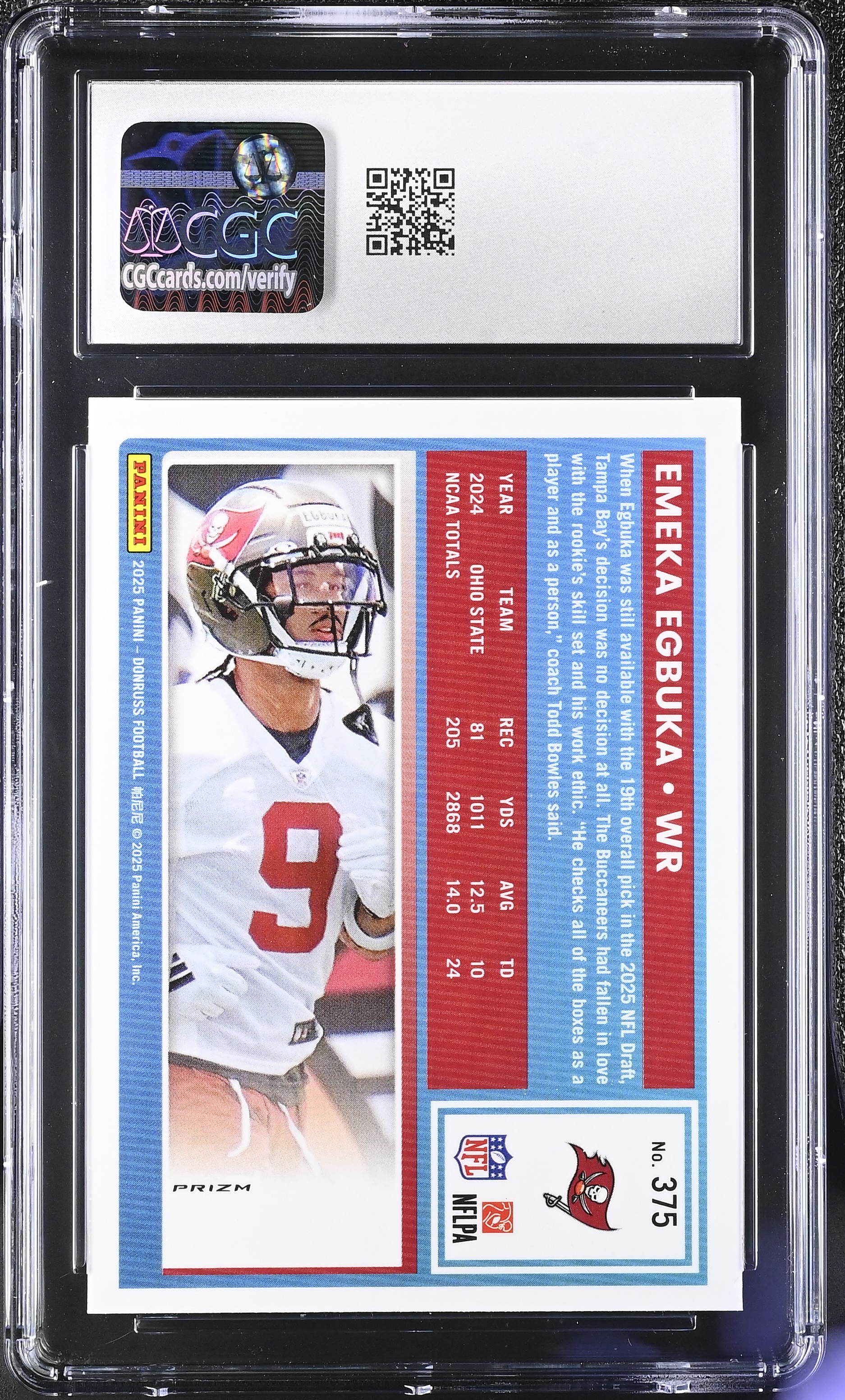 Emeka Egbuka 2025 Donruss Optic Preview Pink #375 RC (CGC 9.5) at PristineAuction.com Emeka Egbuka 2025 Donruss Optic Preview Pink #375 RC (CGC 9.5) at PristineAuction.com