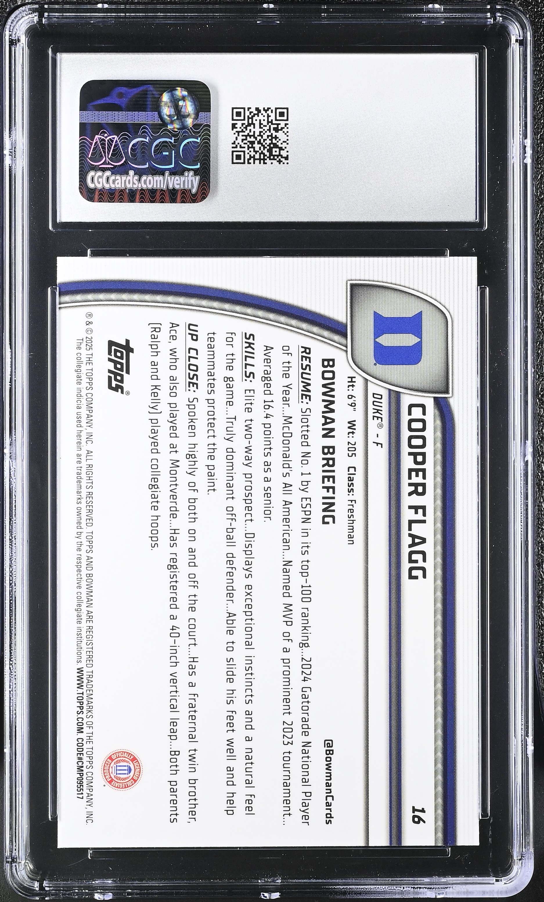 Cooper Flagg 2024-25 Bowman University Chrome #16 RC (CGC 10) at PristineAuction.com Cooper Flagg 2024-25 Bowman University Chrome #16 RC (CGC 10) at PristineAuction.com