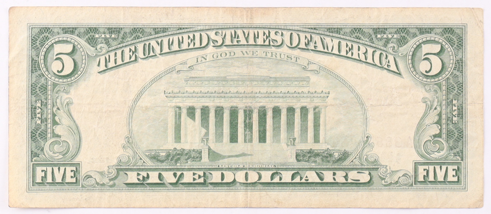 1963 $5 United States Treasury Red Seal Silver Certificate Paper Bank Note at PristineAuction.com 1963 $5 United States Treasury Red Seal Silver Certificate Paper Bank Note at PristineAuction.com