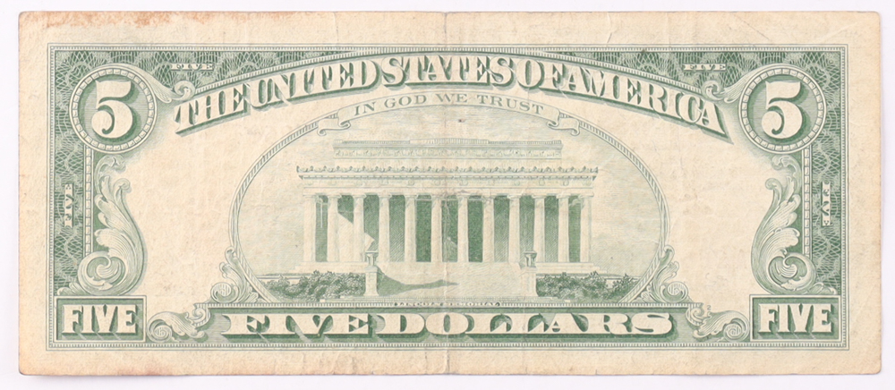 1963 $5 United States Treasury Red Seal Silver Certificate Paper Bank Note at PristineAuction.com 1963 $5 United States Treasury Red Seal Silver Certificate Paper Bank Note at PristineAuction.com