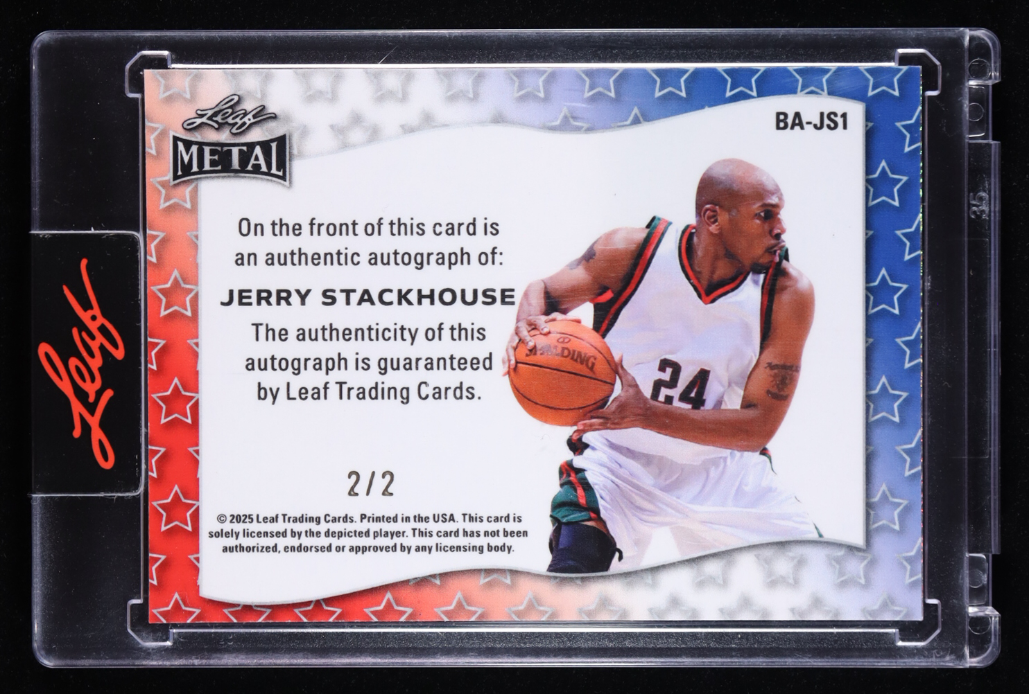 Jerry Stackhouse 2025 Leaf Metal Independence Day Autographs Fireworks Red Shimmer #BAJS1 #2/2 at PristineAuction.com Jerry Stackhouse 2025 Leaf Metal Independence Day Autographs Fireworks Red Shimmer #BAJS1 #2/2 at PristineAuction.com