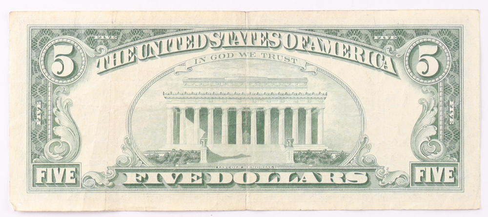 1963 $5 United States Treasury Red Seal Silver Certificate Paper Bank Note at PristineAuction.com 1963 $5 United States Treasury Red Seal Silver Certificate Paper Bank Note at PristineAuction.com