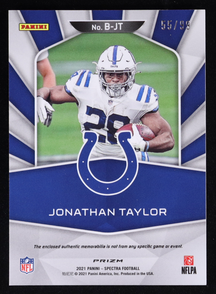 Jonathan Taylor 2021 Panini Spectra Brilliance Materials #15 #55/99 at PristineAuction.com Jonathan Taylor 2021 Panini Spectra Brilliance Materials #15 #55/99 at PristineAuction.com