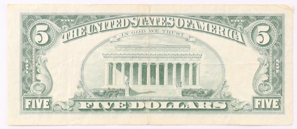 1963 $5 United States Treasury Red Seal Silver Certificate Paper Bank Note at PristineAuction.com 1963 $5 United States Treasury Red Seal Silver Certificate Paper Bank Note at PristineAuction.com