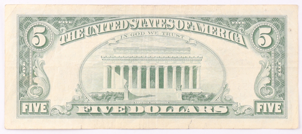 1963 $5 United States Treasury Red Seal Silver Certificate Paper Bank Note at PristineAuction.com 1963 $5 United States Treasury Red Seal Silver Certificate Paper Bank Note at PristineAuction.com