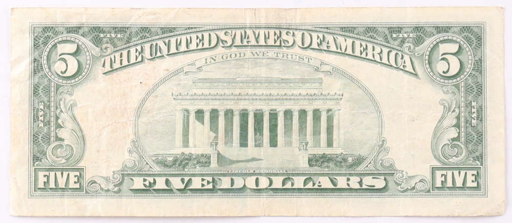 1963 $5 United States Treasury Red Seal Silver Certificate Paper Bank Note at PristineAuction.com 1963 $5 United States Treasury Red Seal Silver Certificate Paper Bank Note at PristineAuction.com