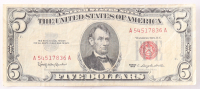 1963 $5 United States Treasury Red Seal Silver Certificate Paper Bank Note at PristineAuction.com