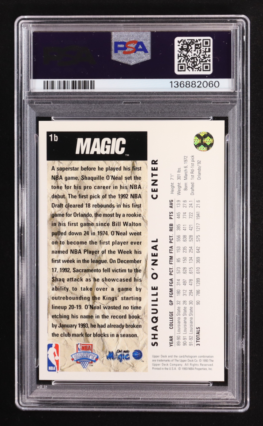 Shaquille O'Neal 1992-93 Upper Deck #1B RC / TRADE (PSA 7) at PristineAuction.com Shaquille O'Neal 1992-93 Upper Deck #1B RC / TRADE (PSA 7) at PristineAuction.com